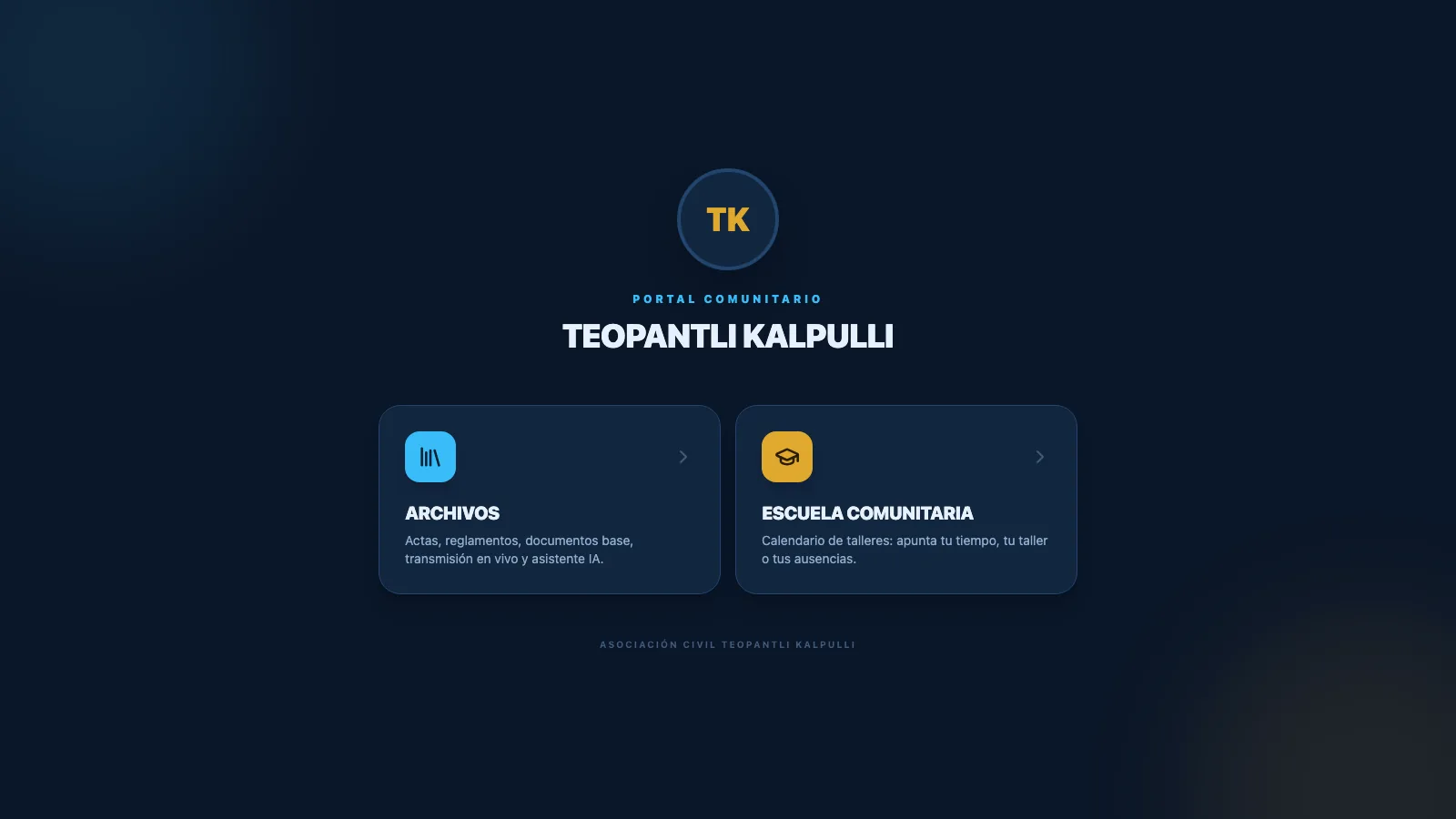 Le portail Teopantli Kalpulli : deux accès, les archives et l'école
                        communautaire.
